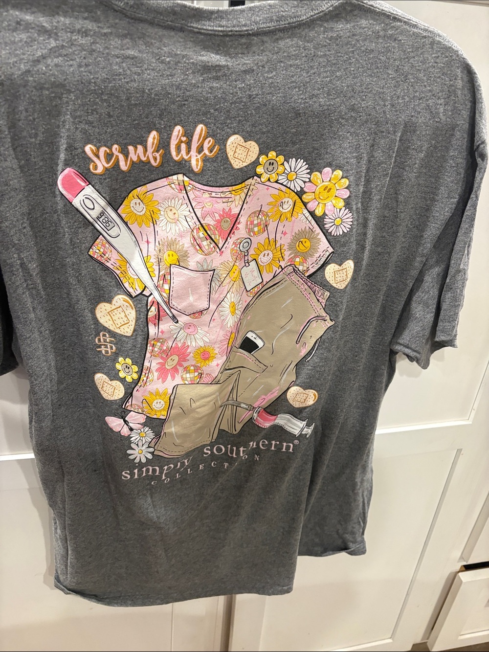 Simply Southern Gray Tee with Pink Floral Scrub Graphic